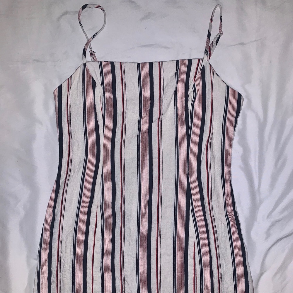 Linen Cream Tight Mini Dress with Stripes